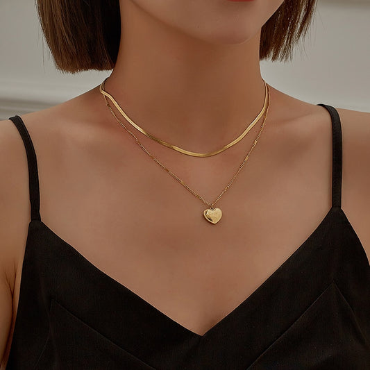 2 Layer Heart Engraving Love Gold Necklace